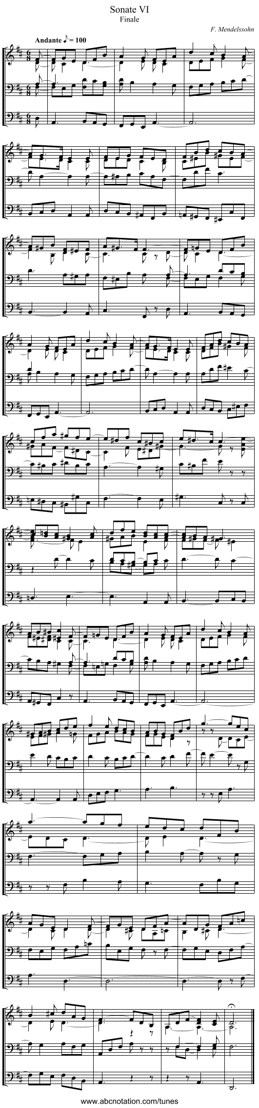 Sonate VI - staff notation