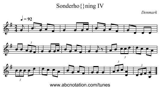 Sonderh&oslash;ning IV - staff notation