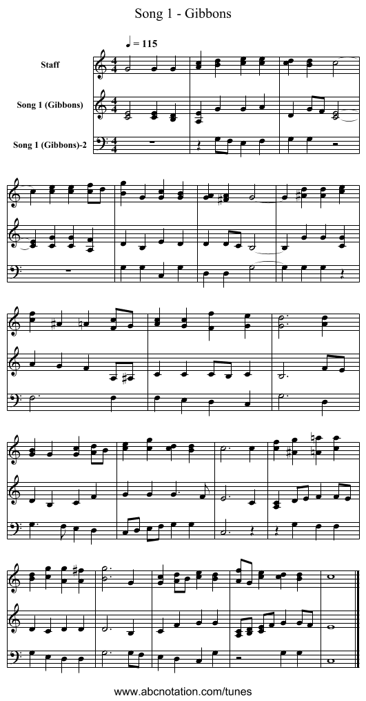 Song 1 - Gibbons - staff notation
