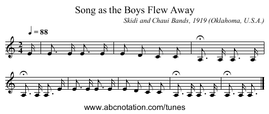 Song as the Boys Flew Away - staff notation