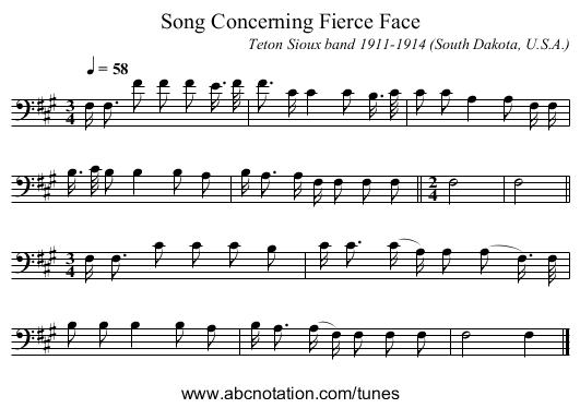 Song Concerning Fierce Face - staff notation