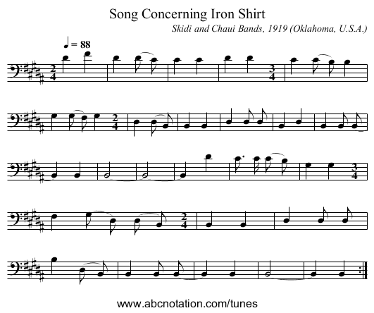 Song Concerning Iron Shirt - staff notation