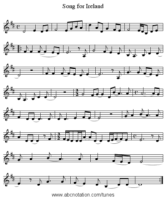 Song for Ireland - staff notation
