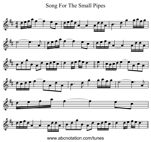 Song For The Small Pipes - staff notation