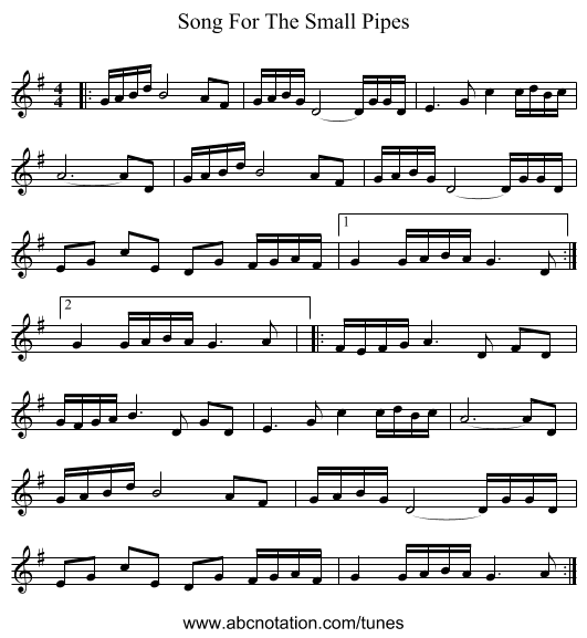 Song For The Small Pipes - staff notation