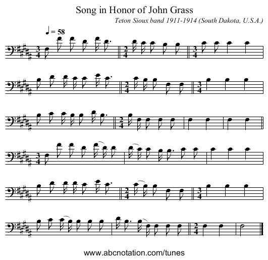 Song in Honor of John Grass - staff notation