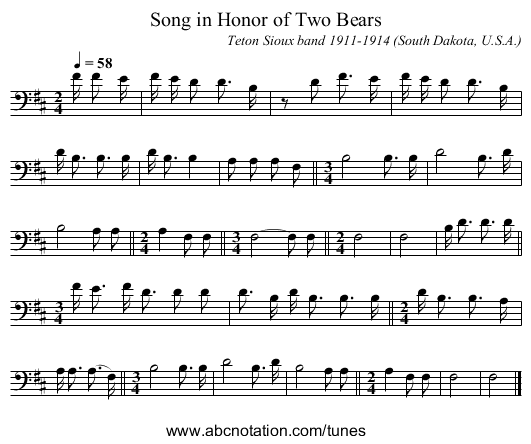 Song in Honor of Two Bears - staff notation