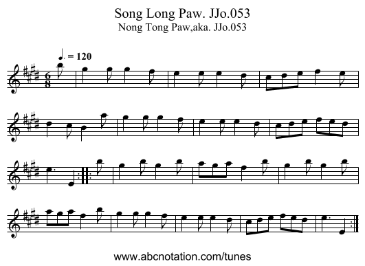 Song Long Paw. JJo.053 - staff notation