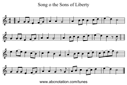 Song o the Sons of Liberty - staff notation