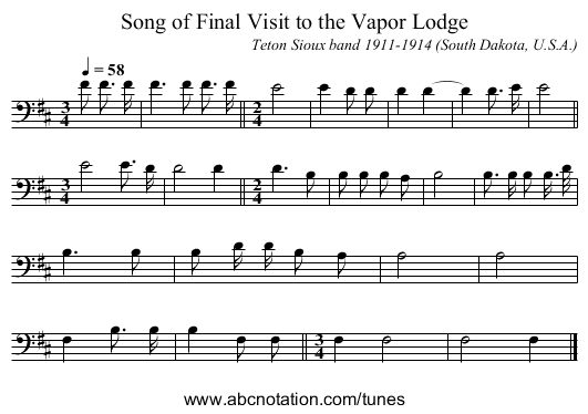 Song of Final Visit to the Vapor Lodge - staff notation