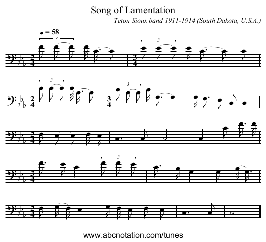 Song of Lamentation - staff notation
