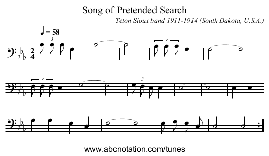 Song of Pretended Search - staff notation