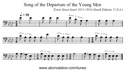 Song of the Departure of the Young Men - staff notation