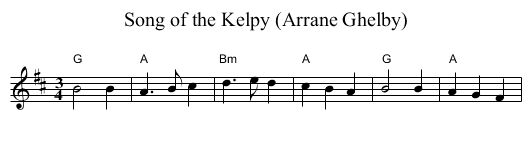 Song of the Kelpy (Arrane Ghelby) - staff notation