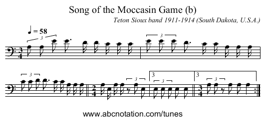Song of the Moccasin Game (b) - staff notation