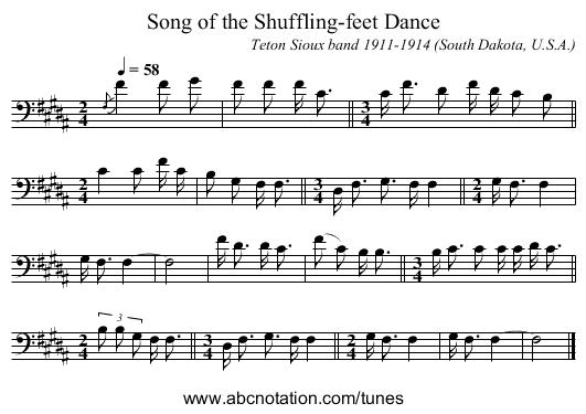 Song of the Shuffling-feet Dance - staff notation