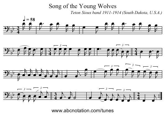 Song of the Young Wolves - staff notation
