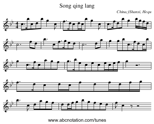 Song qing lang - staff notation