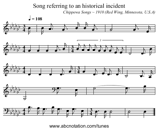 Song referring to an historical incident - staff notation