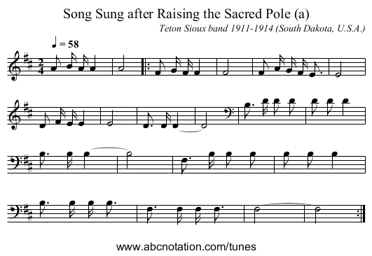 Song Sung after Raising the Sacred Pole (a) - staff notation