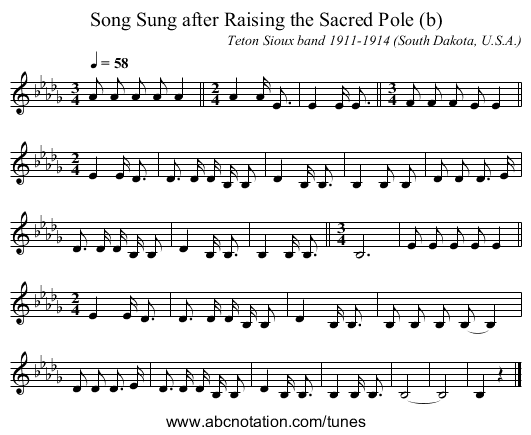 Song Sung after Raising the Sacred Pole (b) - staff notation