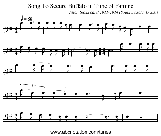 Song To Secure Buffalo in Time of Famine - staff notation