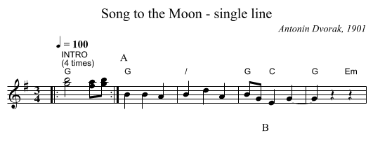 Song to the Moon - single line - staff notation