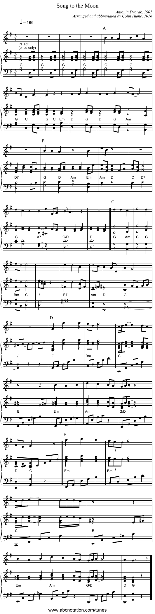 Song to the Moon - staff notation