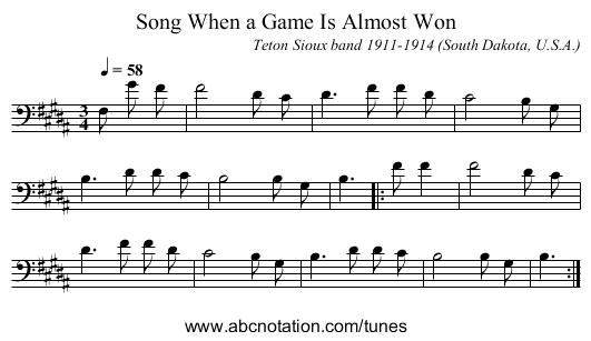 Song When a Game Is Almost Won - staff notation