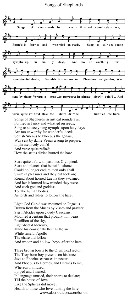 Songs of Shepherds - staff notation