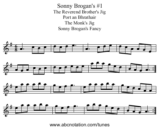 Sonny Brogan's #1 - staff notation