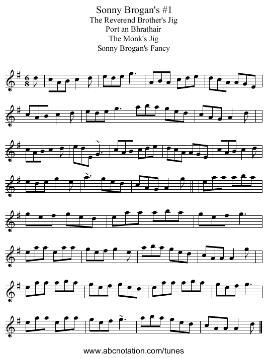 Sonny Brogan's #1 - staff notation