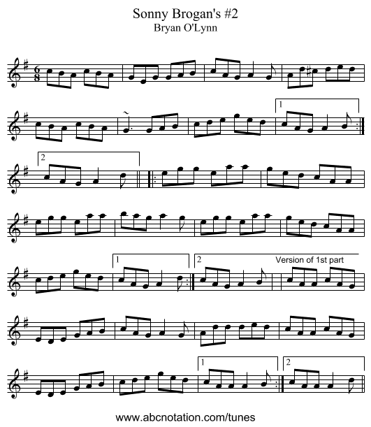 Sonny Brogan's #2 - staff notation