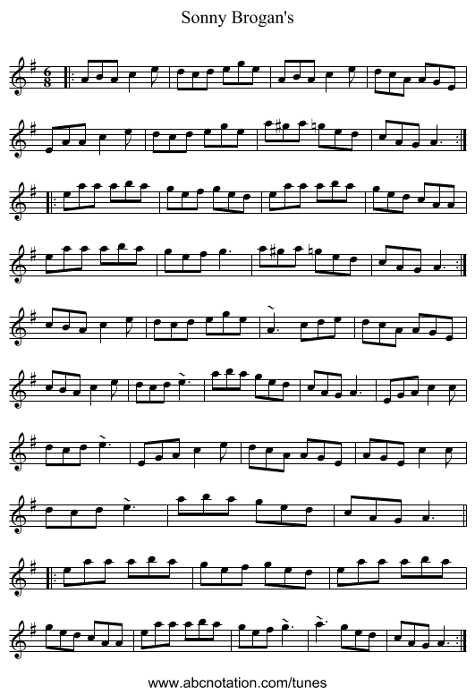 Sonny Brogan's - staff notation