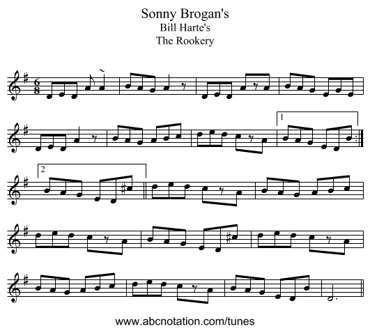 Sonny Brogan's - staff notation