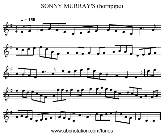 SONNY MURRAY'S (hornpipe) - staff notation