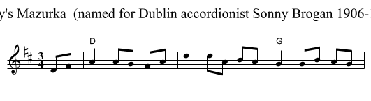 Sonny's Mazurka  (named for Dublin accordionist Sonny Brogan 1906-1965) - staff notation