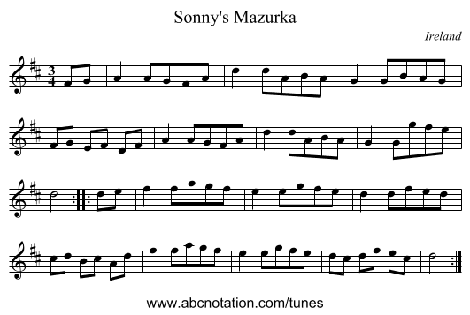 Sonny's Mazurka - staff notation