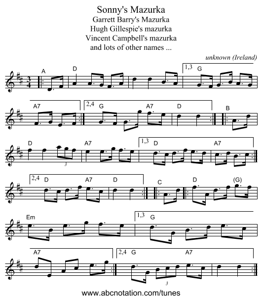 Sonny's Mazurka - staff notation