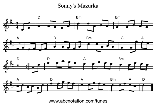 Sonny's Mazurka - staff notation