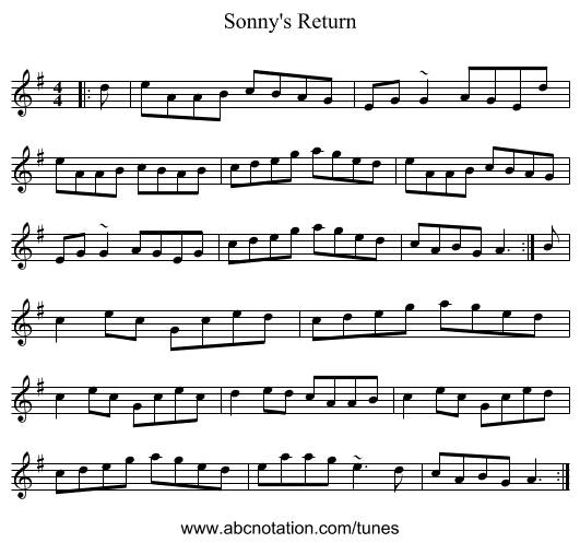 Sonny's Return - staff notation