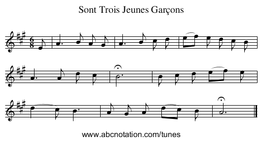 Sont Trois Jeunes Garçons - staff notation