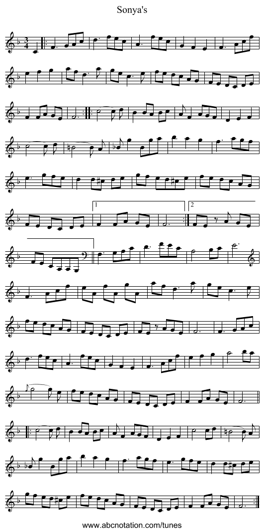 Sonya's - staff notation