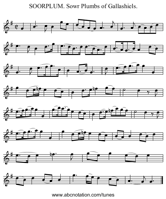 SOORPLUM. Sowr Plumbs of Gallashiels. - staff notation