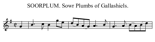SOORPLUM. Sowr Plumbs of Gallashiels. - staff notation