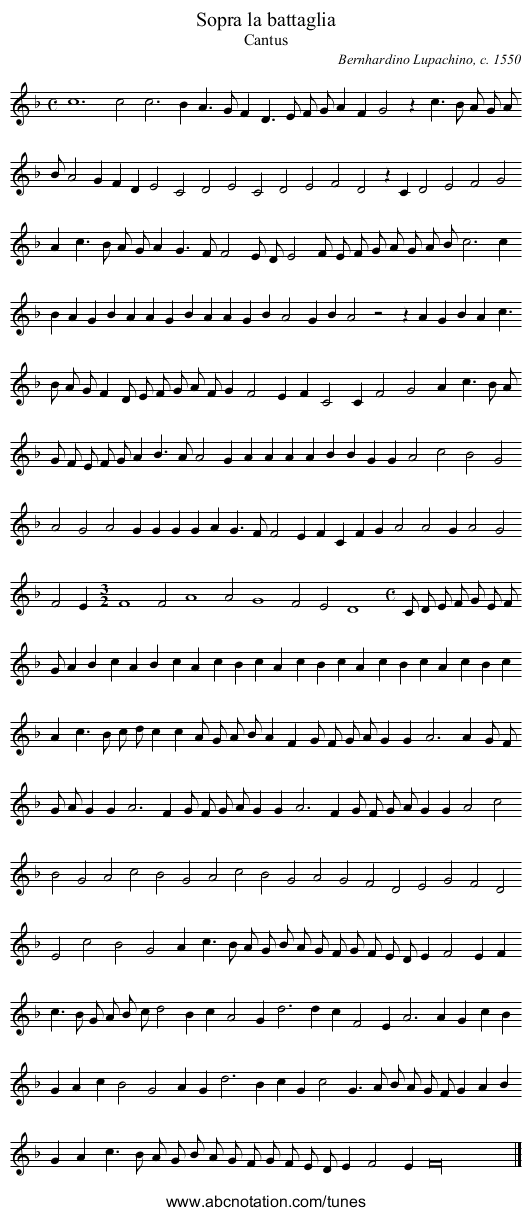 Sopra la battaglia - staff notation