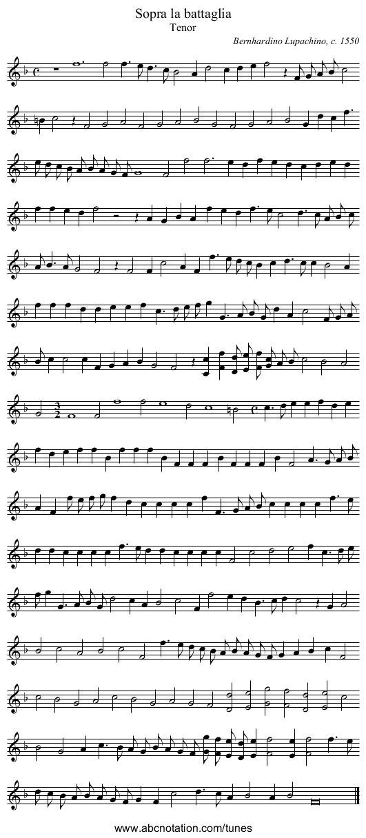 Sopra la battaglia - staff notation
