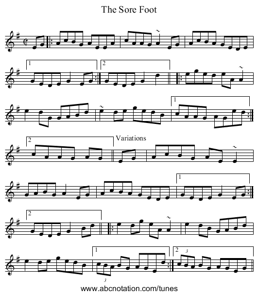 Sore Foot, The - staff notation