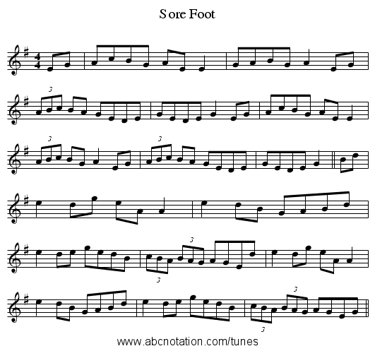 Sore Foot - staff notation