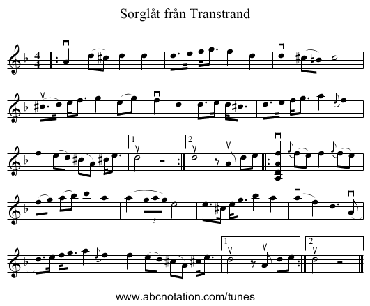 Sorglåt från Transtrand - staff notation